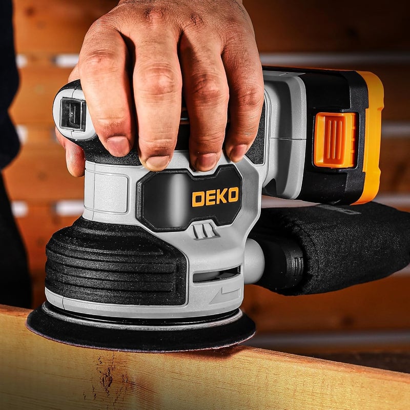 DEKOPRO Cordless Orbital Sander: 20V Random Orbit Sander, 5inch Power Palm Sander Electric Sanders Tool with Battery, Charger, Dust Collector, 16 Pcs Sanding Discs for Woodwroking - Image 2